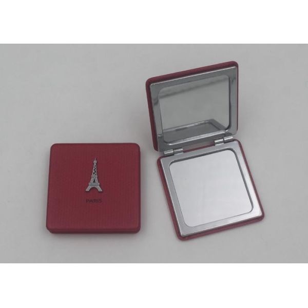 Colorful Faux Leather Travel Square Makeup Mirrors with Iron Tower