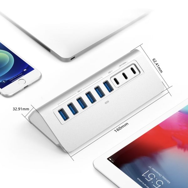 11 в 1 USB C Hub 6 USB 3.1 портов и логотип OEM / ODM для быстрой передачи данных