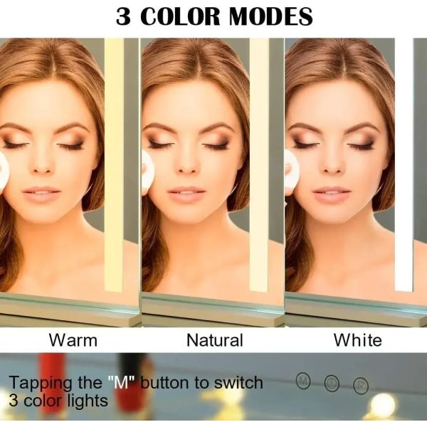 Makeup Mirror with 10X Magnification and Smart Touch Dimmable 3 Modes 360° Rotation White Vanity Mirror with Lights (WH-MR-72)