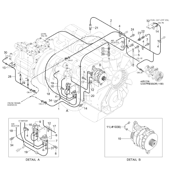 21N6-21033 Arnés para Peças sobressalentes de escavadeiras HYUNDAI R200W-7 R210LC-7 R250LC-7 R220LC-7