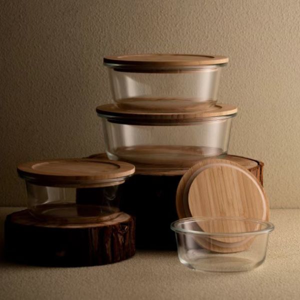Bamboo Lid Glass Food Container - Microwave & Oven Safe
