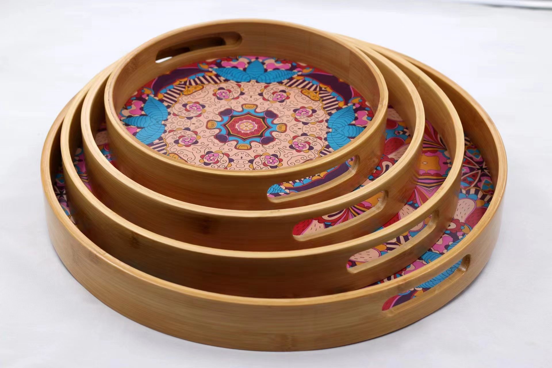 Stocked Household Snackes Fruit Tea Tray/Plate with Custom Printing Full Bamboo Tray