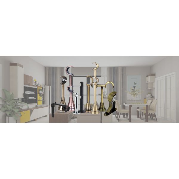 Modern Single Metal Curtain Rod Bracket in Bronze Double Hook Design
