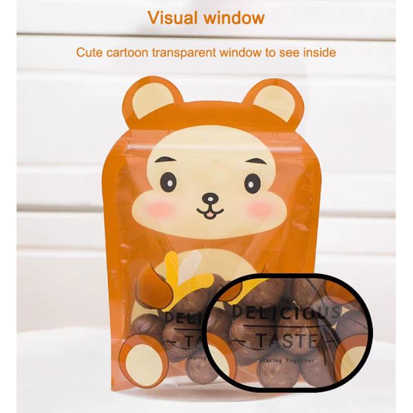 Jelly Candy Gift Ziplock Resealable Paper Pouches Cartoon Animal Shaped