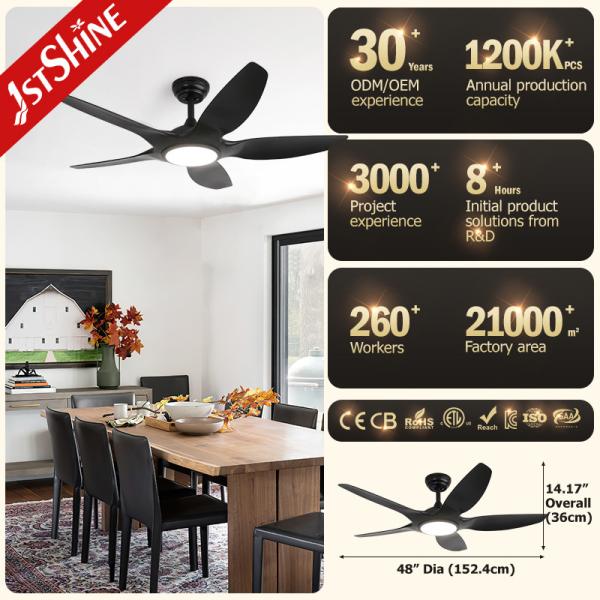 Ventilador de teto moderno preto com luz LED 5 ABS
