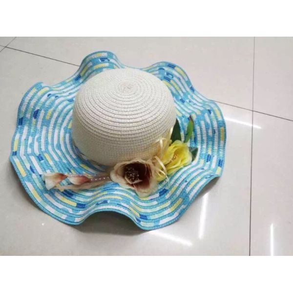 Hand Printing Summer Floppy Straw Beach Hat Flower Decoratiaon Available 50cm - 62cm
