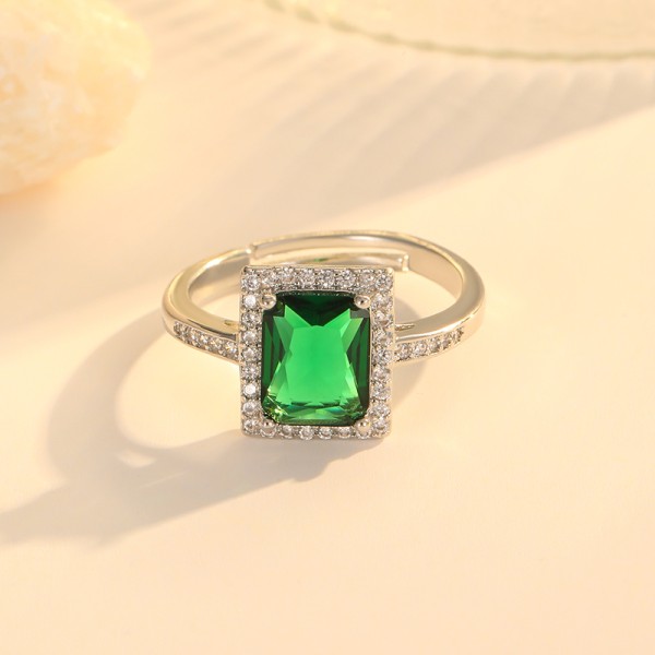 Wholesale Fashion Brass 18K Gold Plated White Red Green Zircon Adjustable Personalized Open Irregular Unisex Ring