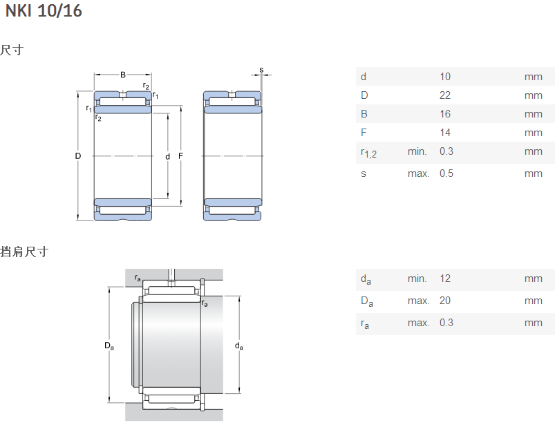 Solid Collar Sealed Needle Roller Bearing / Radial Roller Bearing NKI 10 16