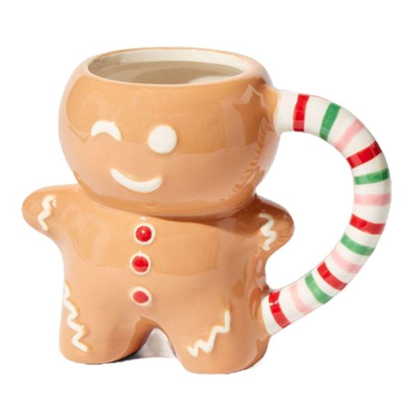 HANDGRIP 3D Cartoon 10OZ Cute Gifts Ceramic Gingerbread Man Coffee Mug for Christmas