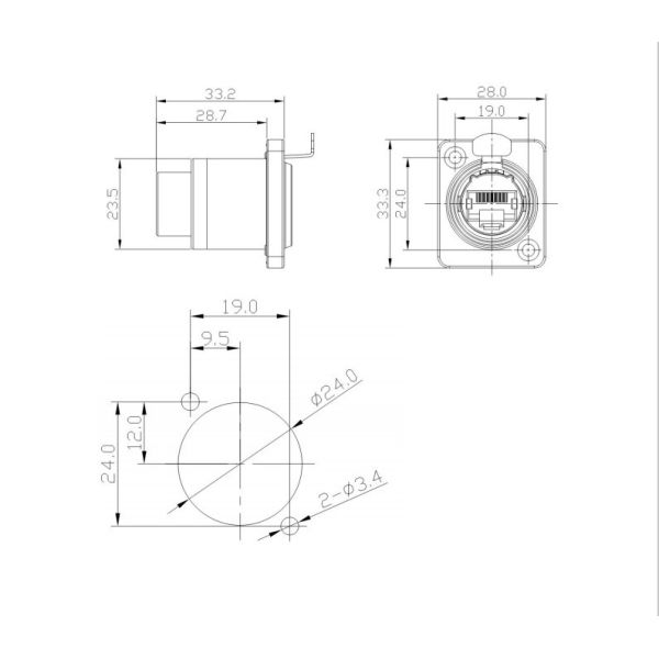 Socket Female 90 Degree RJ45 Connector -40℃ To 80℃ Large Temperature Range