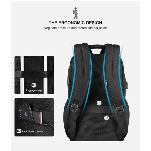 Anti Bacterial Theft Usb Charging Business Travel Backpacks 15.6 Inches