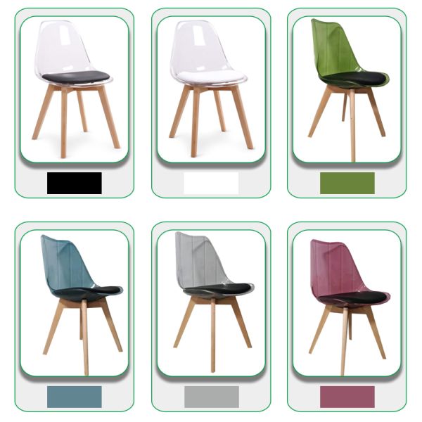 Chaise de salle à manger en acrylique transparent pour PC avec pied en bois