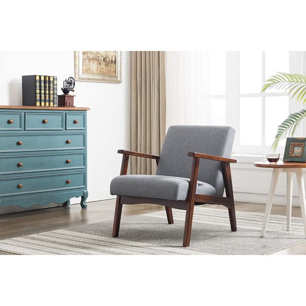 Upholstered Living Room Armchair Linen Accent Chair With Wooden Legs Durable