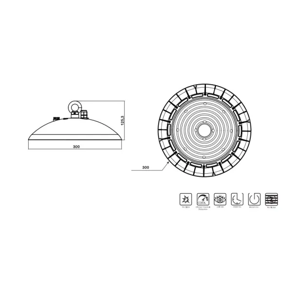 NSF CE UFO LED High Bay Light 200 Вт гладкое тело -противопылевой дизайн Легкая чистка Супермаркет Холодный цепь склад