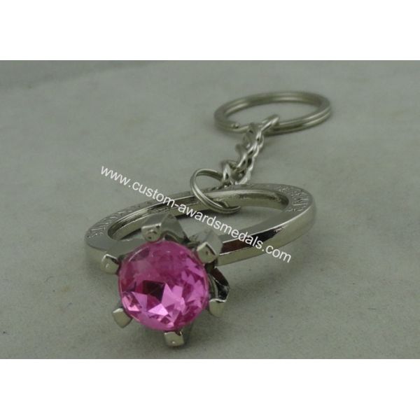 Purple Rhinestone Promotional KeyChain With Chrome Plating ,  Full Relief Design Zinc Alloy