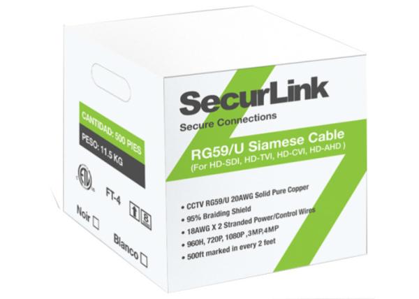 Solid CCTV Camera Accessories RG59 Siamese Coaxial Cable Secur Link Pure Copper Conductor