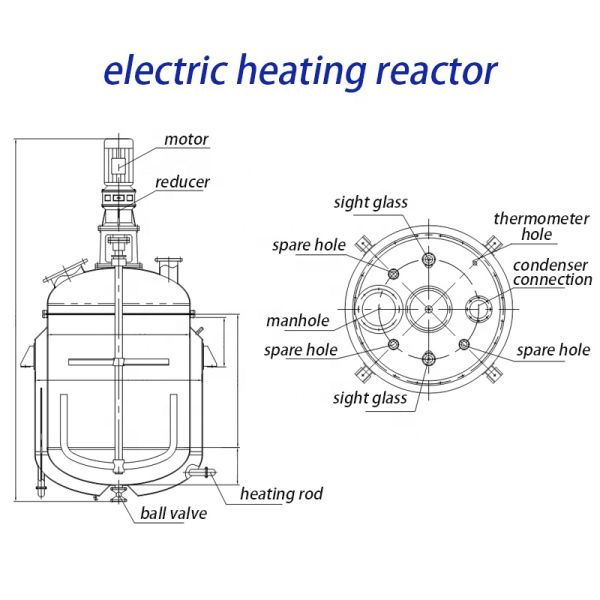 Reactor químico con tanque con motor de agitación y condensador de reflujo