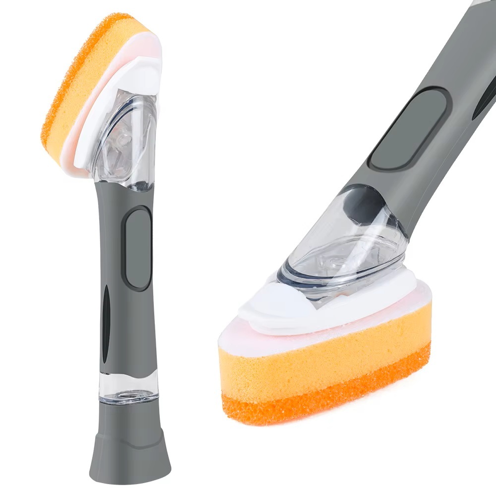 Replaceable Sponge Head Soap Dispensing Dish Scrub Brush Kitchenware Tool