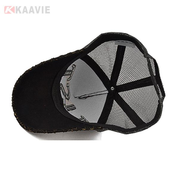 OEM 6 Panels Black Trucker Mesh Cap Custom 3D Embroidery Logo