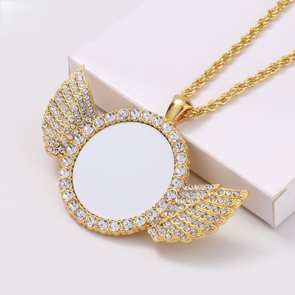 Jewelry Experience Pendant Necklace Sublimation Blank Rhinestones Wing Necklace