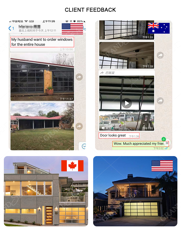 Villa Luxury 16 Ft Foot Clear Frosted Full View Aluminum Automatic Double Modern Insulated Glass Garage Door for Sale