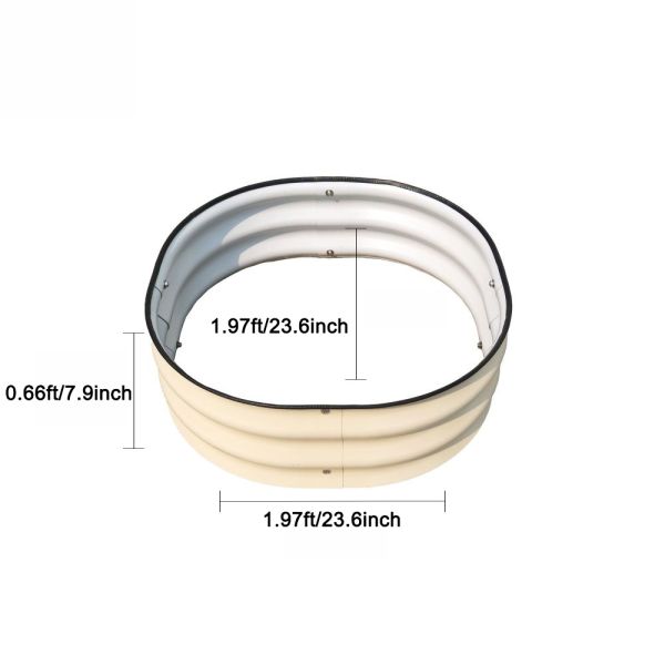 2*2*0.67 Ft Ivory White Metal Raised Garden Bed With Rubber Edge Tool-Free Assembly