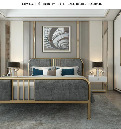 Sophisticated Tufted Metal Bedroom Furniture Set with Display Stand and Bunk Bed