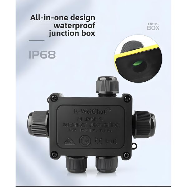 Waterproof Cable Junction Box, 1 Port Input to 4 Outputs, IP68 Rated