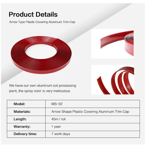 Waterproof Red Color Arrow Type Extrusion Profiles Plastic Edge 45m 1 Inch Plastic Trim Cap