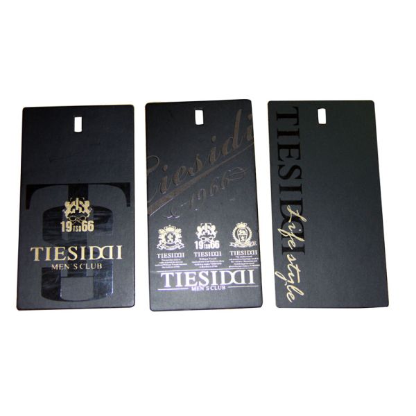 Men's Clothing Hang Tags 4.8cm x 9.2cm Chocolate Brown Gold Foil Round Corners