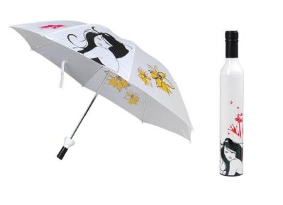 3 Folding Bottle Shaped Umbrella , White Compact Umbrella 190T Nylon Fabric