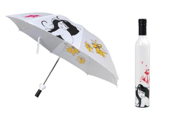 3 Folding Bottle Shaped Umbrella , White Compact Umbrella 190T Nylon Fabric