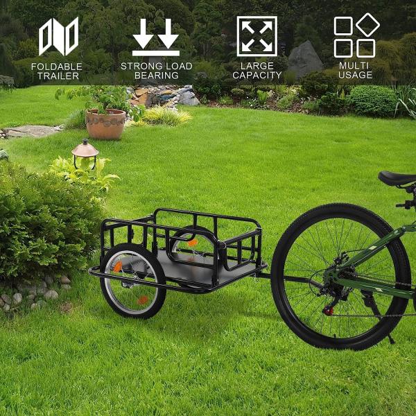 Foldable Bike Cargo Trailer with Bike Hitch, Bicycle Wagon Trailer with 16 Wheels & Reflectors, Large Loading