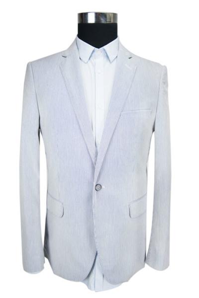 Blue Pinstripe Mens White Blazer Jacket Worsted Fabrics All Cotton Material