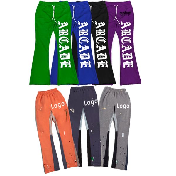 Custom Logo 100% Cotton Fabric Flare Track Jogger Wholesale 3d  Sweatsuits Men Sweatpants Stacked Sweat Men'S Pants