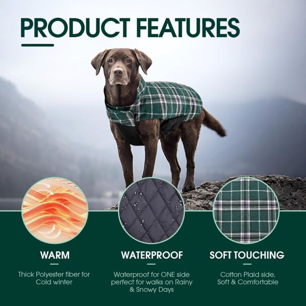 Exclusive for Medium & Large Dogs in Autumn & Winter! Reversible Waterproof British Style Plaid Warm Padded Coat