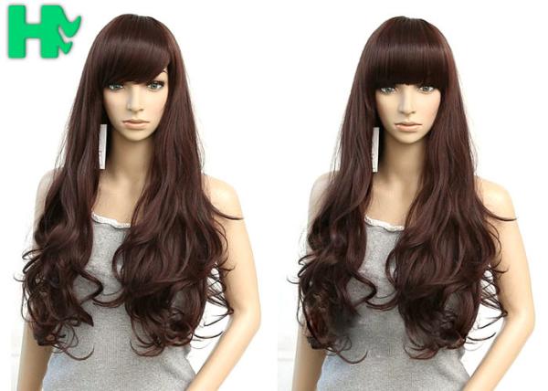 Brown Color Rose Intranet Long Curly Wigs Synthetic Hair 250% Density