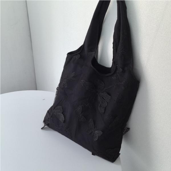 EMBROIDERY BLACK BUTTERFLY CANVAS BAG LACE FAIRY LEISURE TRAVEL FEMALE BAG ART LARGE CAPACITY HUNDRED