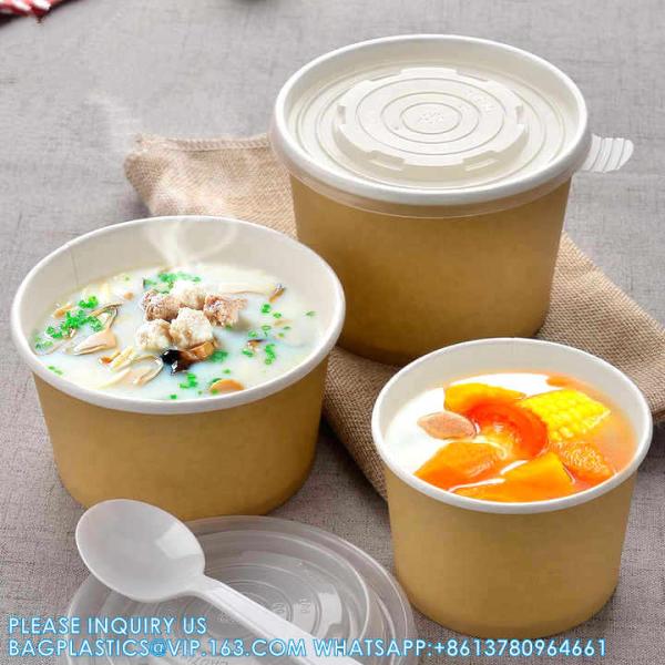 Wholesale OEM Custom Printing Design Logo 8oz-32oz Disposable Kraft Paper Soup Food Cup Bowls Food Packaging