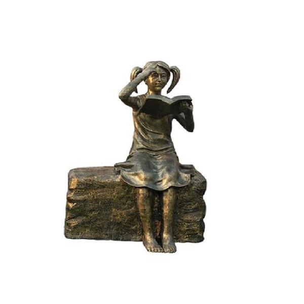 Bronze Statue Reading Book Decorative Metal Sculpture Reading Garden Statues