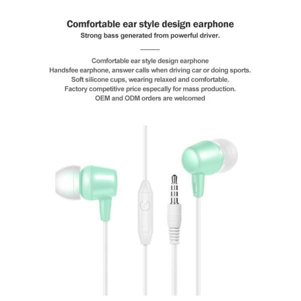 Multi Color Wired In Ear Earphones 90dB Bass Stereo Headphones