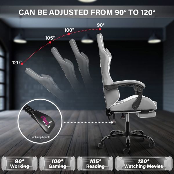 Gaming Chair with Footrest and Lumbar Support Maximum Weight Recommendation 440 Pounds