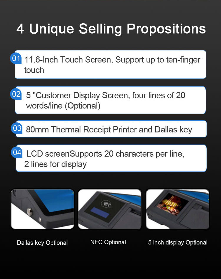 10 Points Capactive Touch Screen Android POS Terminal With NFC Reader for Food Court