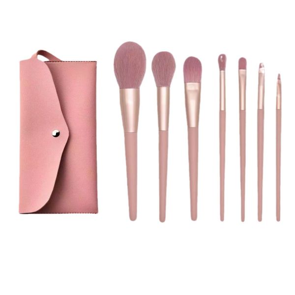 Soft Powder Blush Eyeshadow Brush Beauty Kit with 7-Piece Nude Pink Makeup Brush Set