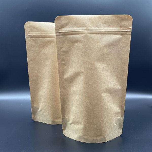 Blank Brown Biodegradable Kraft Stand Up Pouch With Ziplock 140um Thickness