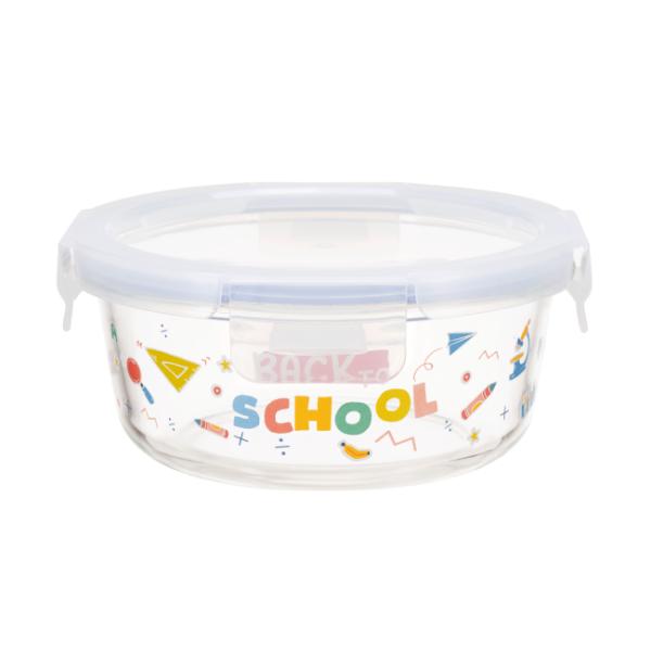 4-Lock Custom Glass Food Container with Back to School Design and Oven Safe High Borosilicate Glass