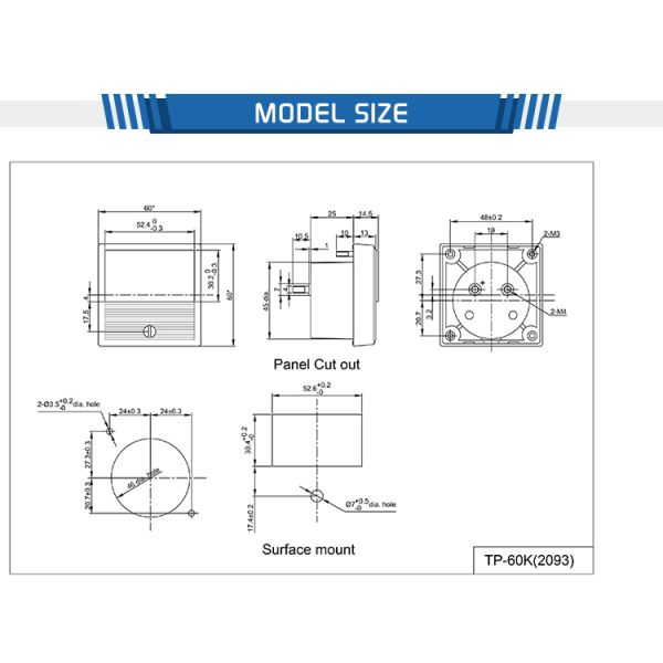 60x60mm Analog And Digital Panel Meter Ammeter with 0-1500A Measuring Range