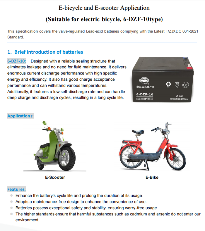 ABS 400times Ebike Lead Acid Battery 6-DZF-10 12V 10Ah 3.5+-0.02kg For E-Scooter
