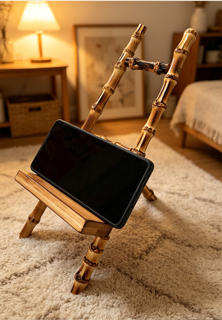 Factory Wholesale Handmade Natural Bamboo Phone & Tablet Stand Holder Desktop Bamboo Craft Accessory for Home Office Decoration