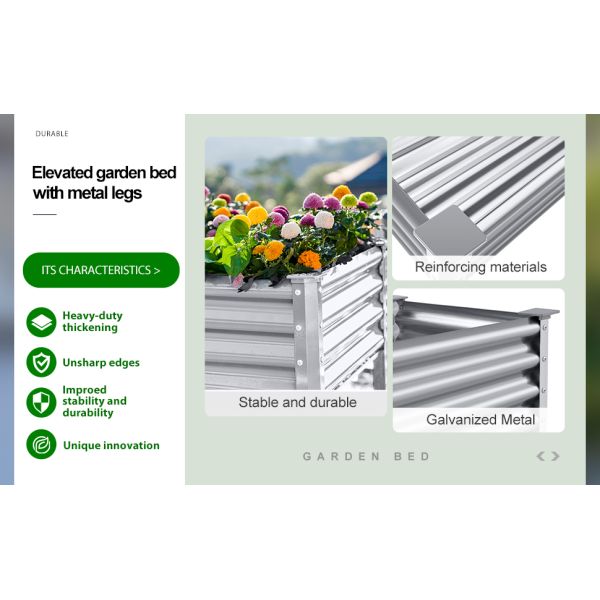 4*2*2.6 Ft Galvanized Raised Garden Bed With Legs Drainage Holes For Backyard